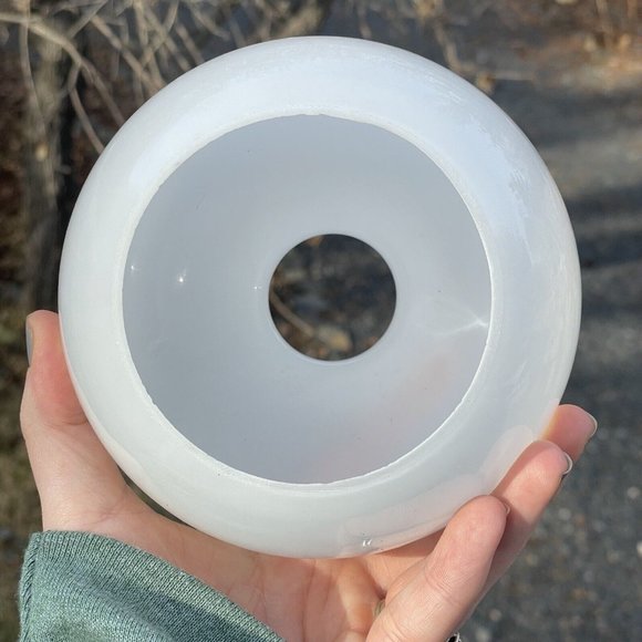 Pair of Vintage White Glass Mid-Century Modern Lamp Shades Round Modernist - Picture 12 of 14